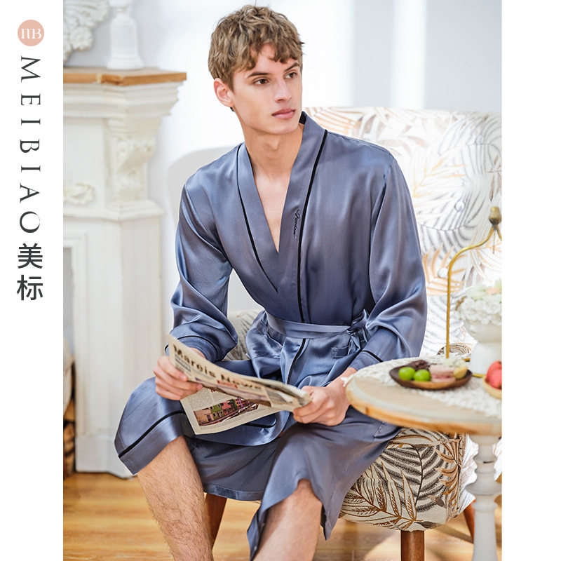 美标男19姆米重磅100%桑蚕丝浴袍 美标服饰宝航专卖睡袍/浴袍