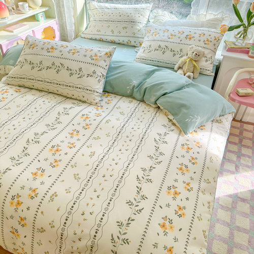 ins风纯棉全棉床上四件套100新款网红碎花被套罩床单三件套床笠款 - 图3