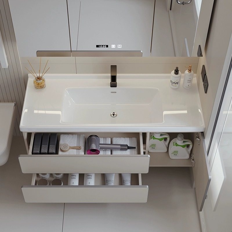 铝合金封边奶油风浴室柜一体陶瓷盆洗脸盆柜组合卫生间洗手洗漱台,淘宝优惠券,粉丝福利购,淘宝优惠卷