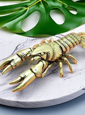 镀铜实心龙虾桌面摆件办公室茶桌装饰网红家居装饰纯铜茶宠