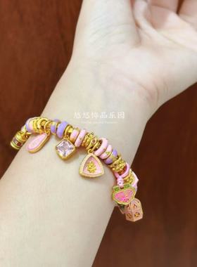 古法沙金点钻黄金色盘缠手镯手串花丝福蝶爱心手链轻奢高级女