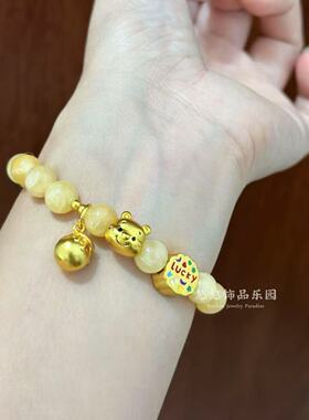 古法沙金点钻黄金色小熊维尼蜜罐手链精致百搭小众新款手串原创