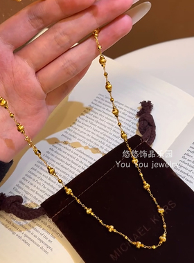 轻奢超闪金色蹦迪珠猫眼珠项链女高级小众设计简约时尚叠戴锁骨链