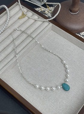 原创设计款 原创手工松石绿水滴串珠项链 闪耀银间 尽显优雅