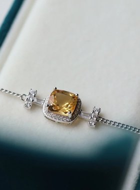 天然暴力黄水晶方糖手链 纯银镀18k金 晶体纯净 切割完美只有3条