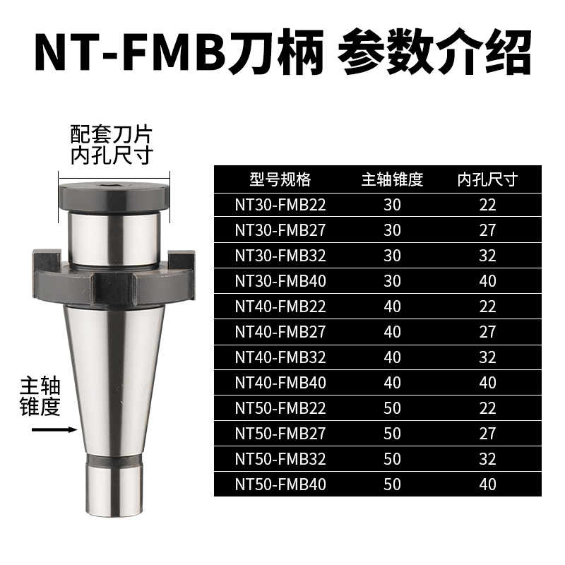 铣床7：24刀盘吊杆面铣刀盘刀柄NT30NT40NT50-FMB40/60带四孔吊杆 - 图2