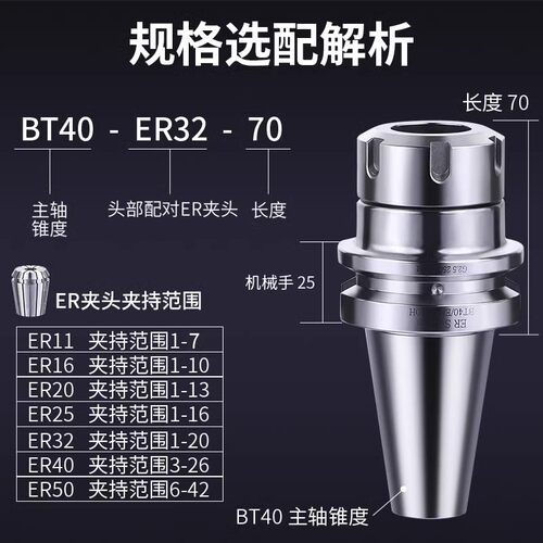 BT40数控刀柄BT50高精度ER25 32夹头CNC加工中心BT30动平衡er刀柄 - 图3