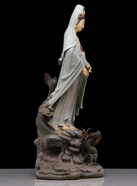 圆通缘黄铜高温着色南海观音菩萨家用供奉乘龙观音佛像工艺品摆件