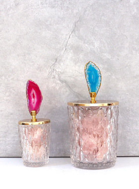 欧式轻奢玻璃糖果罐样板房带盖香薰棉签首饰储物罐美式装饰品