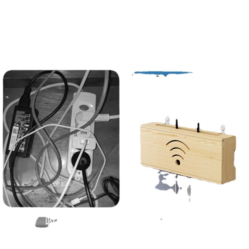机顶盒路由器收纳盒壁挂墙上光猫置物架实木电线插座遮挡装饰-图1