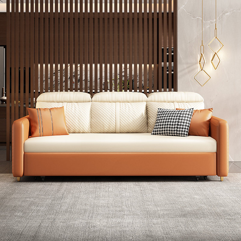 轻奢奶油系小户型坐卧客厅布沙发床 以梵沙发床