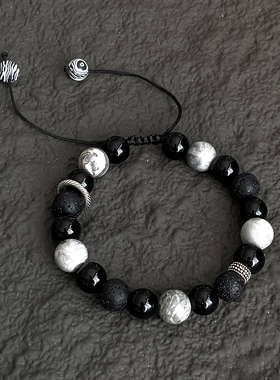 个性男士复古黑色串珠手链