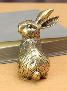 创意黄铜十二生肖兔摆件金属复古个性办公室书桌镇纸兔年福兔摆件