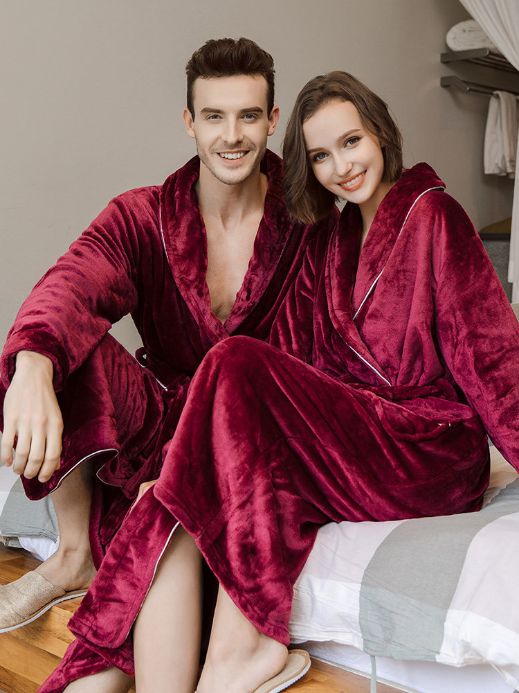 秋冬款法兰绒男士冬季情侣加绒睡袍 秋泓齐木棉睡袍/浴袍