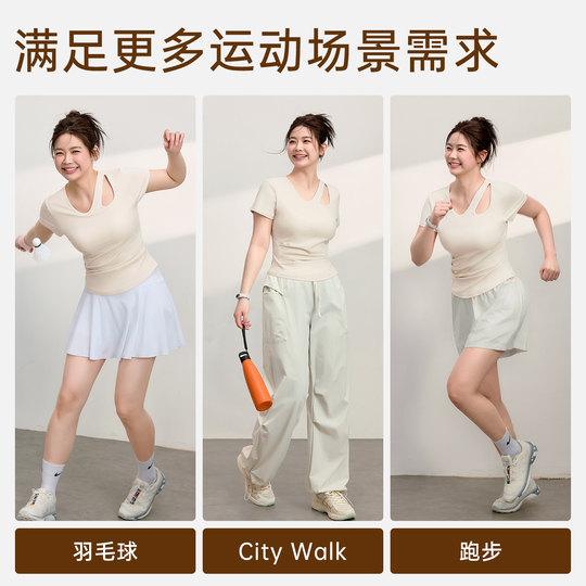 多肉女孩胖mm大码瑜伽服女紧身上衣运动跑步健身服套装t恤短袖夏