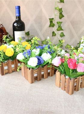 木栅栏花套装仿真植物小盆景客厅装饰假花绿植美陈布置