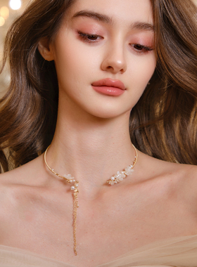 FLONAKED设计师手作花朵珍珠装饰项圈项链小众设计