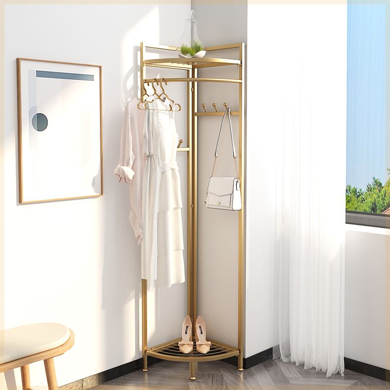 爆棚网红轻奢拐角桌挂衣架落地卧室贴墙衣服收纳架创意转角架子