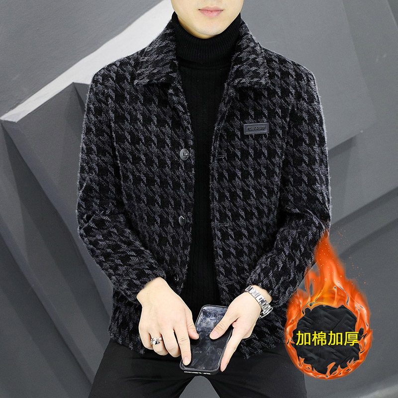 秋冬季金貂绒夹克男士潮流修身加厚加棉外套痞帅休闲短款呢子风衣 - 图0