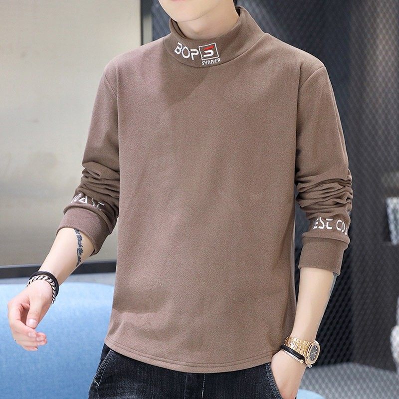 德绒打底衫男士长袖t恤秋冬加厚保暖内搭上衣潮流刺绣半高领卫衣,淘宝优惠券,粉丝福利购,淘宝优惠卷