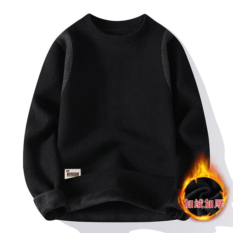 圆领加绒加厚毛衣男秋冬款内搭针织打底衫冬季潮流男装保暖上衣服,淘宝优惠券,粉丝福利购,淘宝优惠卷
