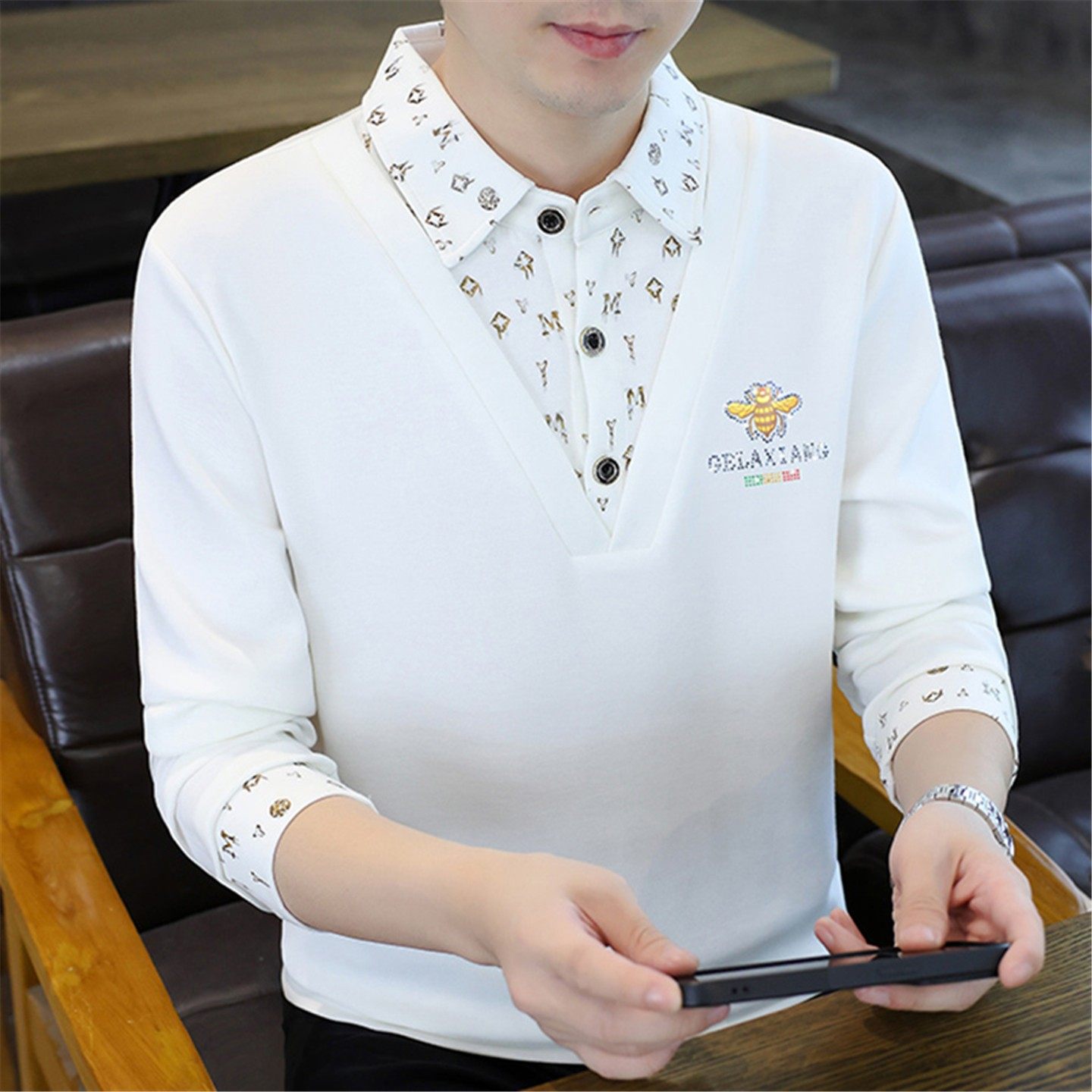 高档假两件卫衣男士加绒加厚长袖T恤打底衫翻领男装2025秋冬潮流,淘宝优惠券,粉丝福利购,淘宝优惠卷