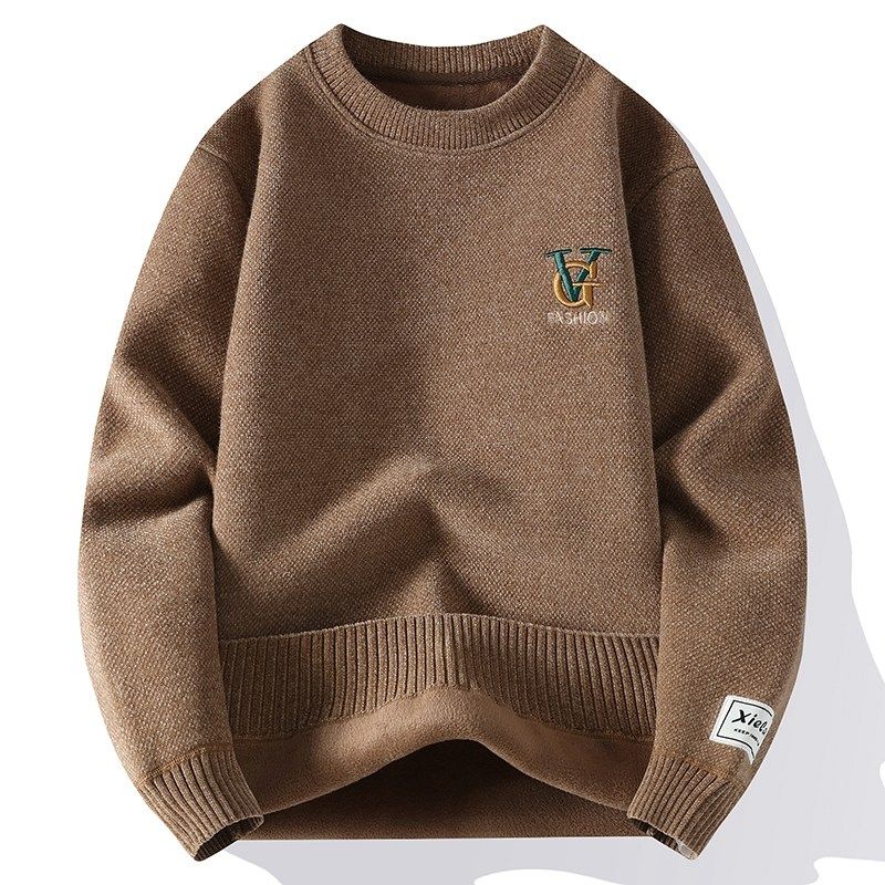 雪尼尔加绒加厚刺绣毛衣男秋冬季保暖针织打底衫宽松内搭男装线衣,淘宝优惠券,粉丝福利购,淘宝优惠卷