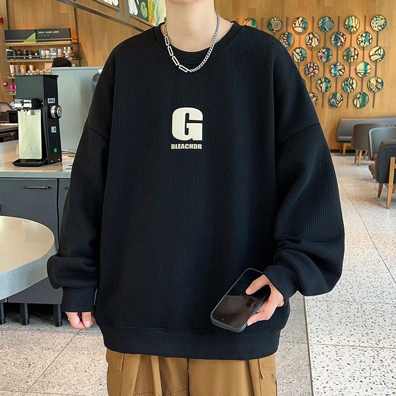 港风高级感 圆领卫衣男春秋季青少年长袖T恤潮牌上衣休闲宽松外套,淘宝优惠券,粉丝福利购,淘宝优惠卷