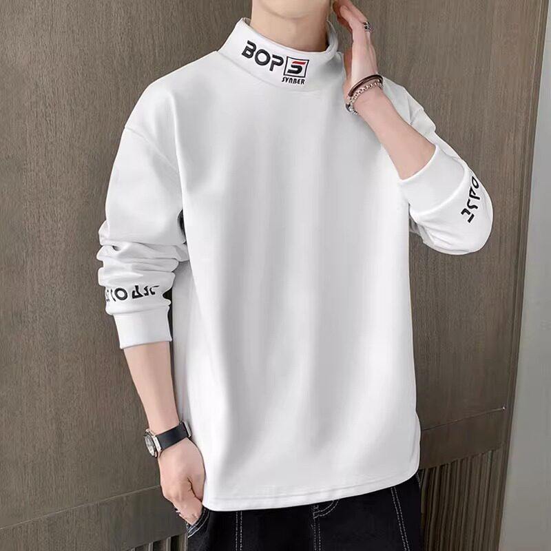 德绒打底衫男士长袖t恤秋冬加厚保暖内搭上衣潮流刺绣半高领卫衣,淘宝优惠券,粉丝福利购,淘宝优惠卷