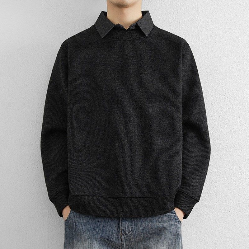 高级感重磅假两件卫衣男秋冬季加绒加厚衬衫领长袖打底衫翻领上衣,淘宝优惠券,粉丝福利购,淘宝优惠卷
