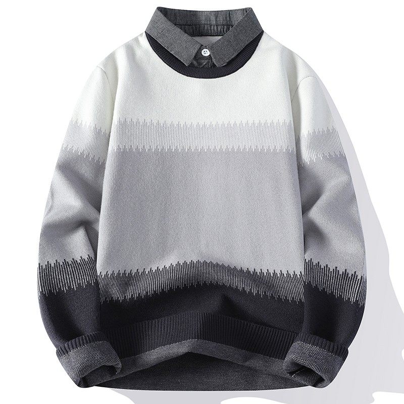 假两件毛衣男秋冬季2024新款打底针织衫衬衫领男款加厚毛线衣外套,淘宝优惠券,粉丝福利购,淘宝优惠卷