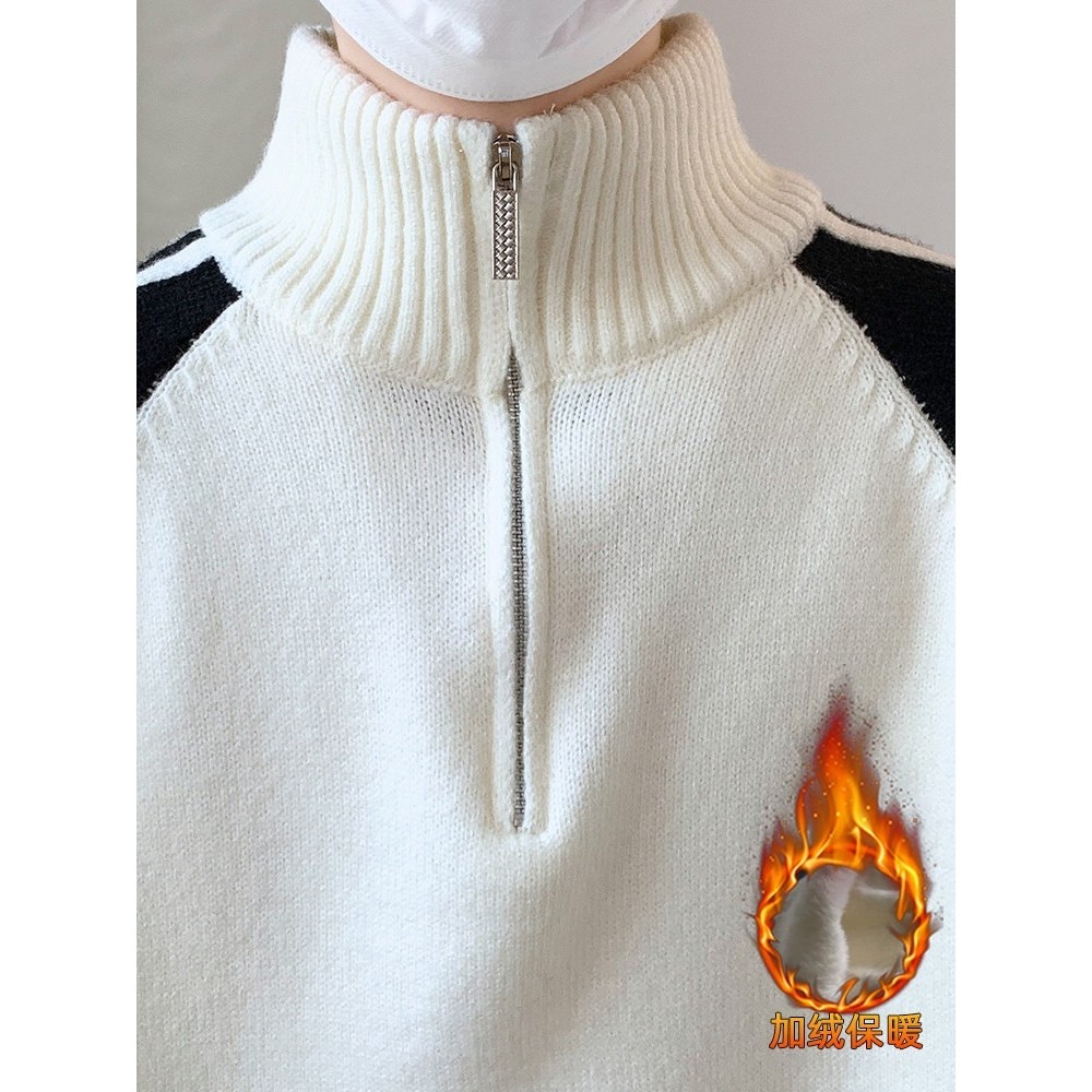 青少年半高领毛衣男生秋冬季半拉链加绒加厚学院风内搭针织打底衫,淘宝优惠券,粉丝福利购,淘宝优惠卷