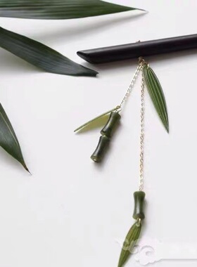 青青子衿檀木发簪古风汉服簪子竹节竹叶天然石发饰头饰旗袍茶服饰