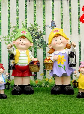 艺家乡玻璃钢雕塑卡通提灯小孩