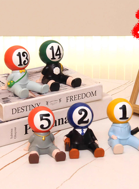 黑八公仔台球厅手机支架创意摆件