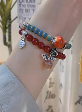 新年礼物新中式陶瓷手链琉璃珠手串甜美单圈双圈旺招桃花粉女饰品