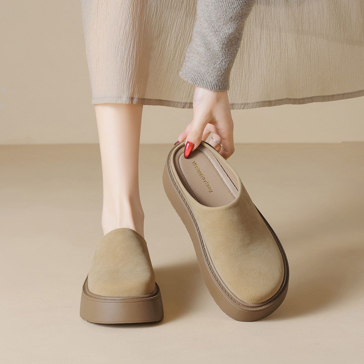 厚底包头拖鞋女2025年夏秋季增高懒人一脚蹬勃肯鞋外穿大码半拖鞋,淘宝优惠券,粉丝福利购,淘宝优惠卷