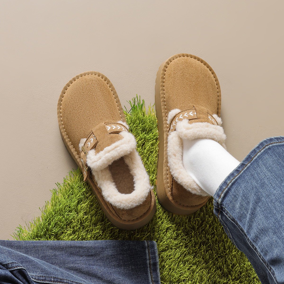 厚底5CM增高雪地靴女2025秋冬新款加绒加厚勃肯鞋保暖棉鞋毛毛鞋 - 图2