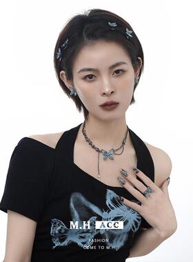 义乌名亨饰品有限公司韩系蓝色蝴蝶系列耳饰高级感银针耳钉新款时