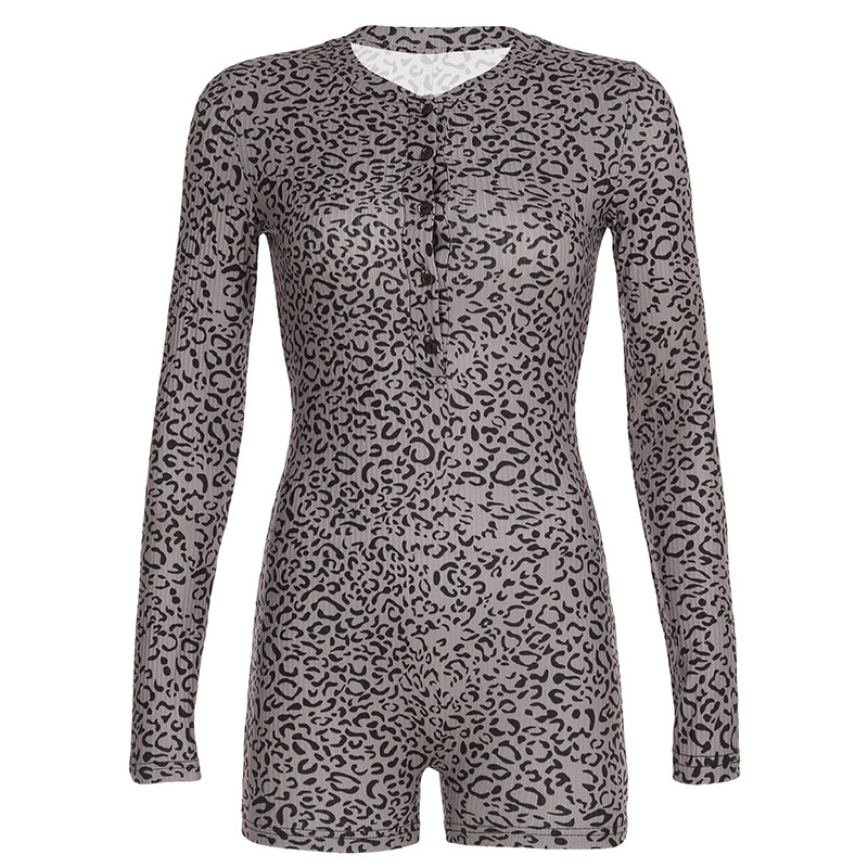 eilove美式辣妹豹纹印花长袖连体裤女半开扣圆领长袖打底连身T恤,淘宝优惠券,粉丝福利购,淘宝优惠卷