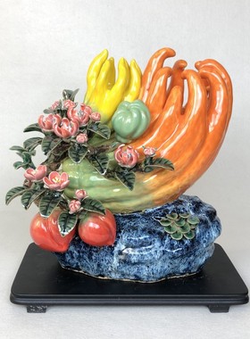 佛手瓜得心应手陶瓷摆件石湾公仔