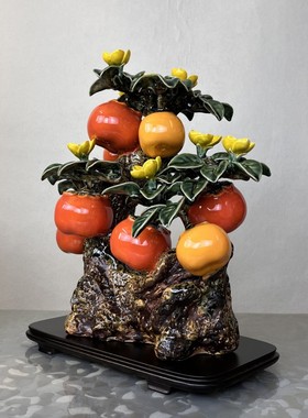 柿子事事如意陶瓷摆件石湾公仔玄关酒柜软装饰摆设