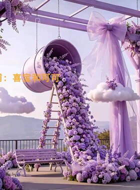 网红瀑布仿真花桶美陈打卡造景
