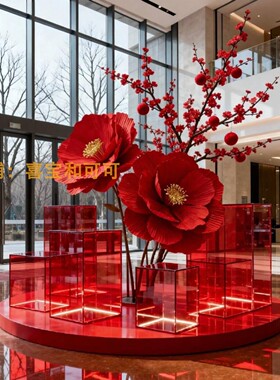 新年红色仿真梅花许愿树装饰