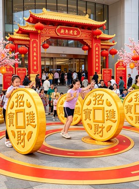 新年巨型铜钱招财互动打卡道具