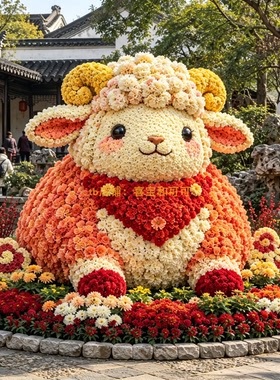 户外小羊绿雕仿真花景观雕塑