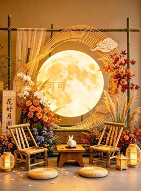 中秋发光月亮竹编灯笼打卡美陈