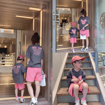 Tidal card pro Summer clothing 2023 new family of three Casual Fashion Pink Suit Foreign Gas Cartoon Mother-son Dress