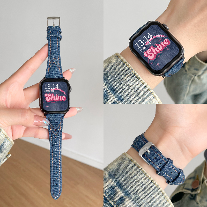 适用iwatchs8表带创意牛仔皮质iwatchse苹果手表s7/s6/s5/s4代手表带女生新款applewatchse2女款小众真皮高级 - 图2