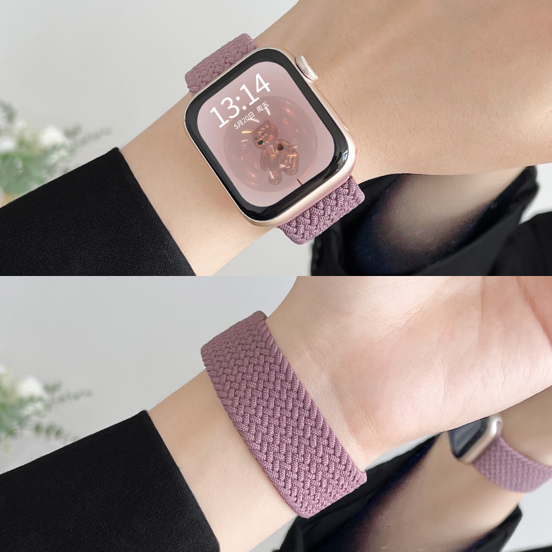 新款烟紫色适用iwatchs9表带编织女生s8s7苹果手表s6s5s4s3运动手表带applewatchs9女款小众秋冬iwatchse表带 - 图3